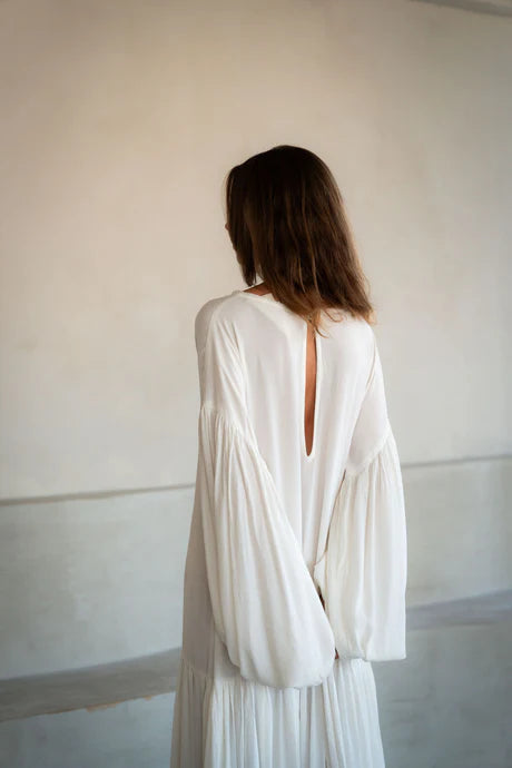 Long Viscose White Dress - Harmony
