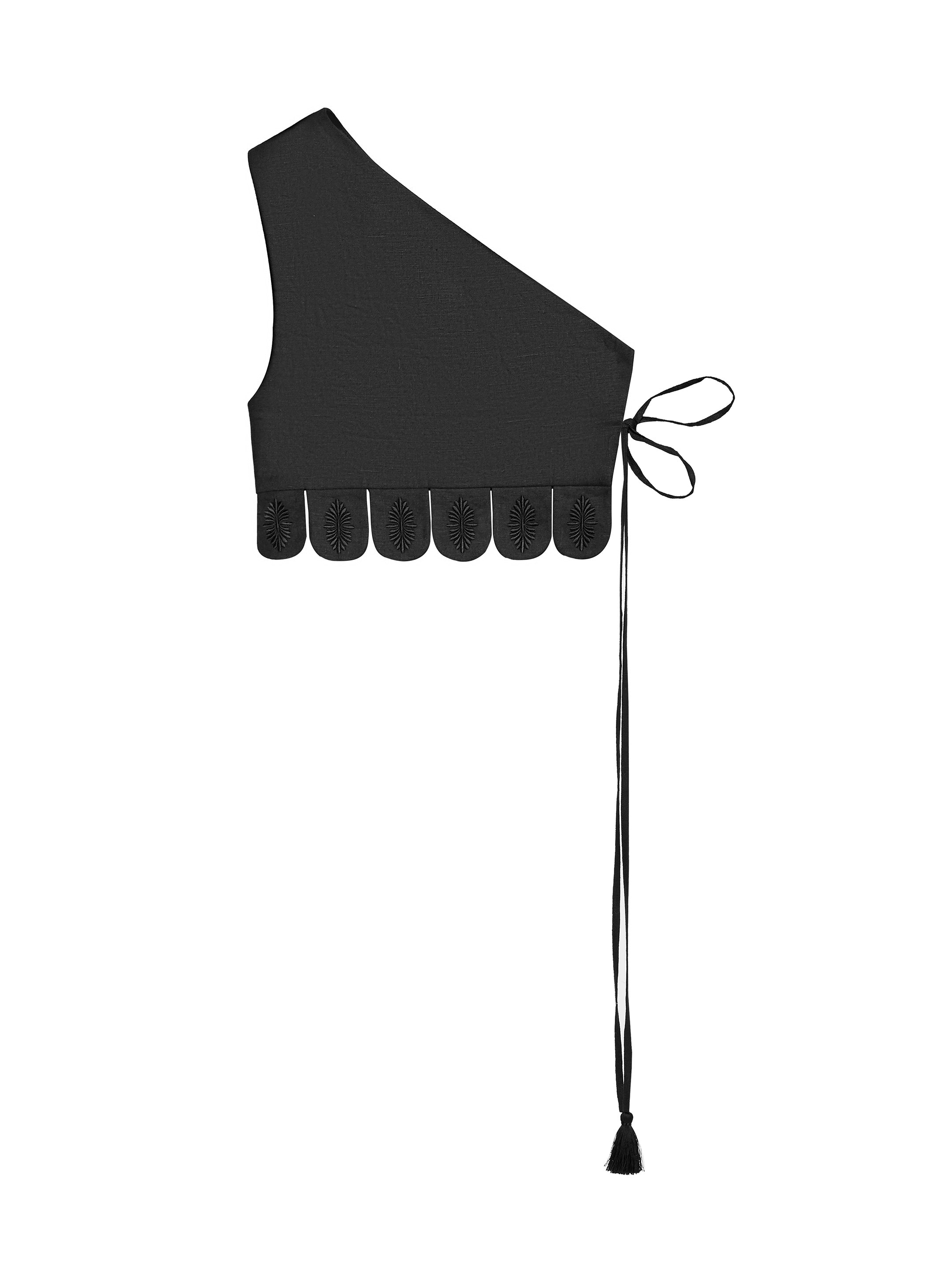 Vestă neagră din in cu broderie Osiayna