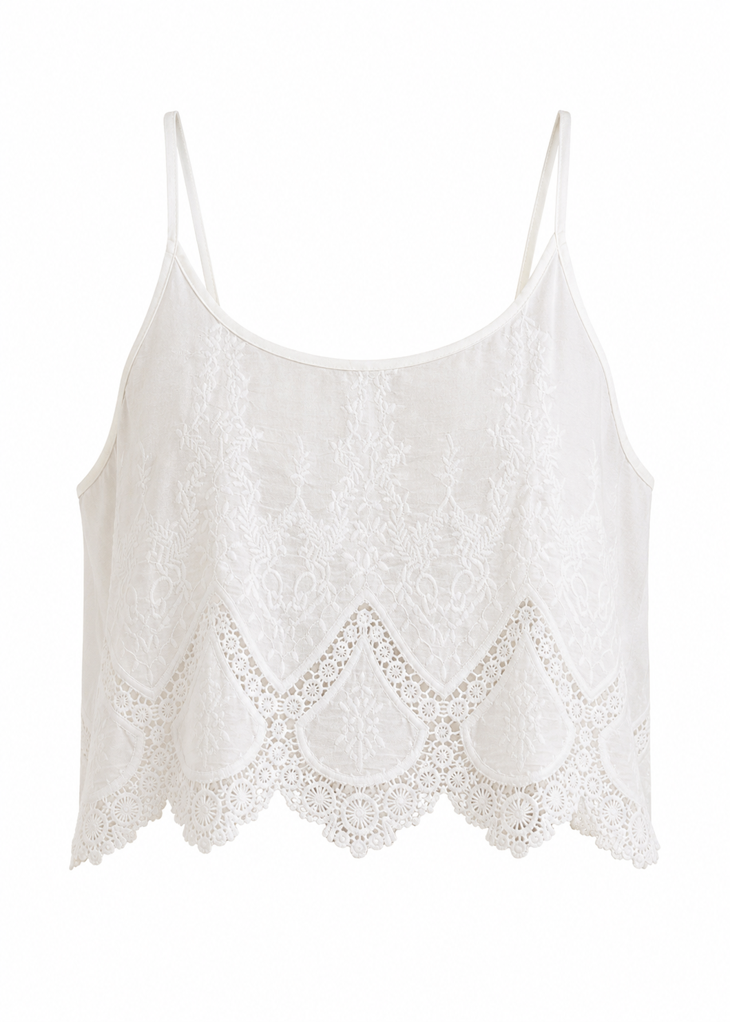 White Cropped Cotton Top with Embroidery
