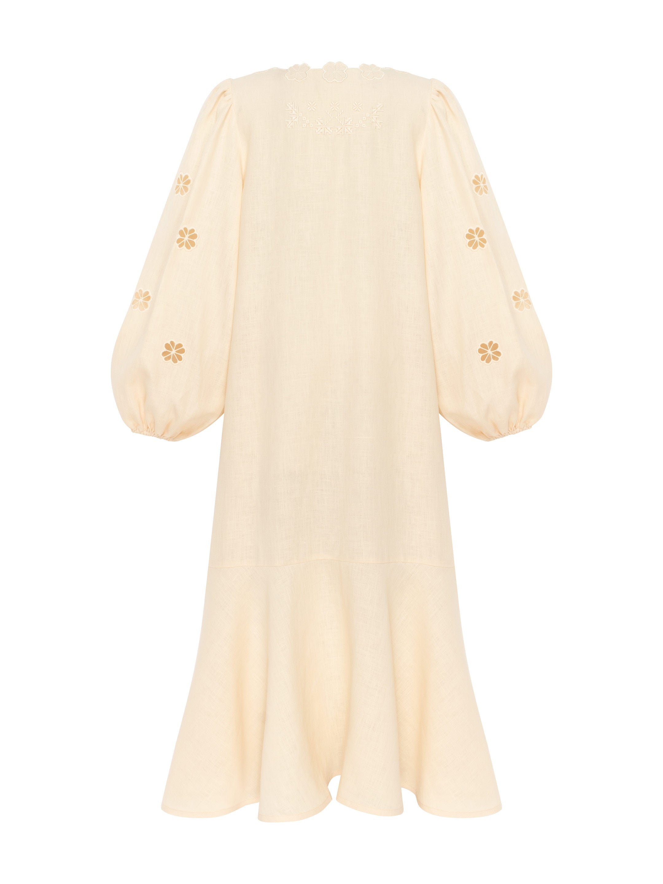 Beige Linen Embroidered Dress Yasmin