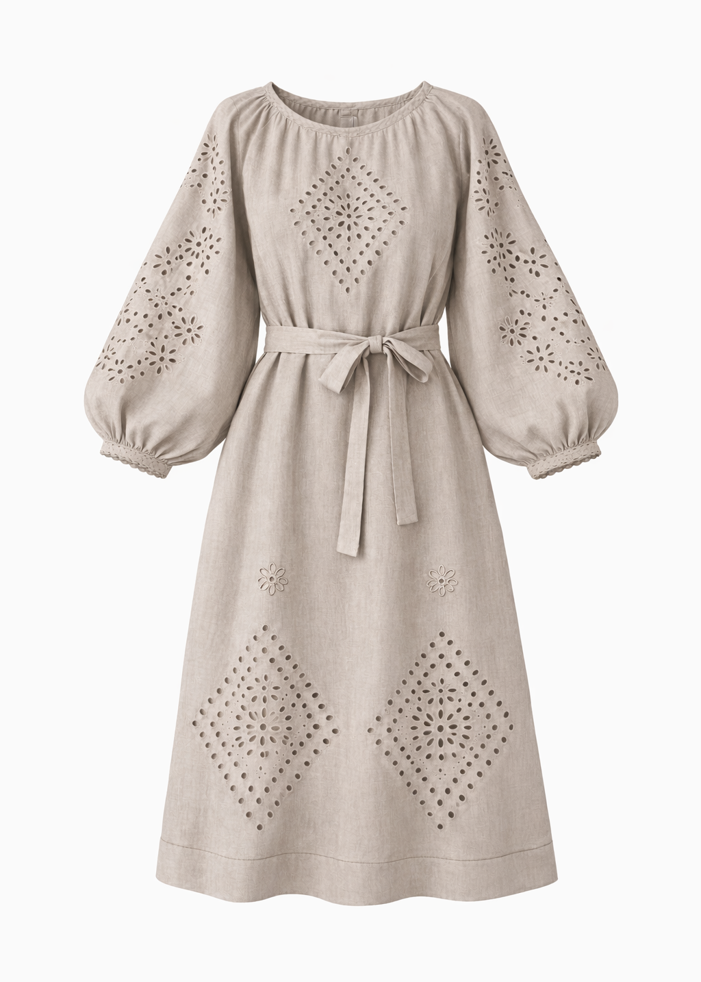 Embroidered Maxi Linen Dress with Voluminous Sleeves - Sashenka