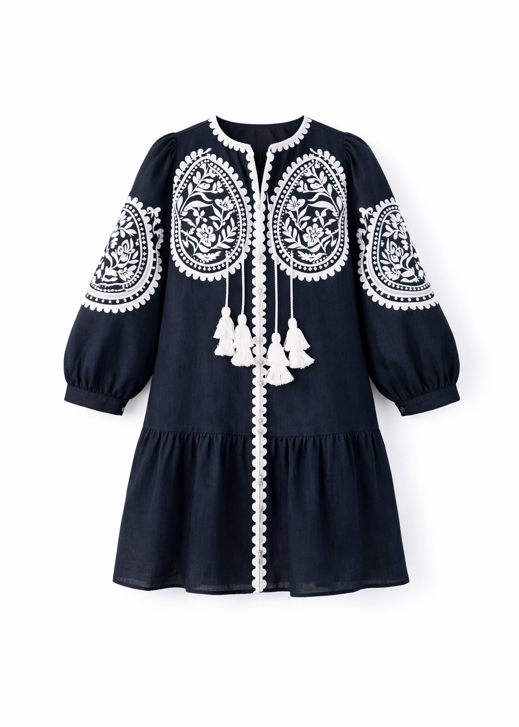 Colorful Embroidered Natural Linen Mini Dress – Electra