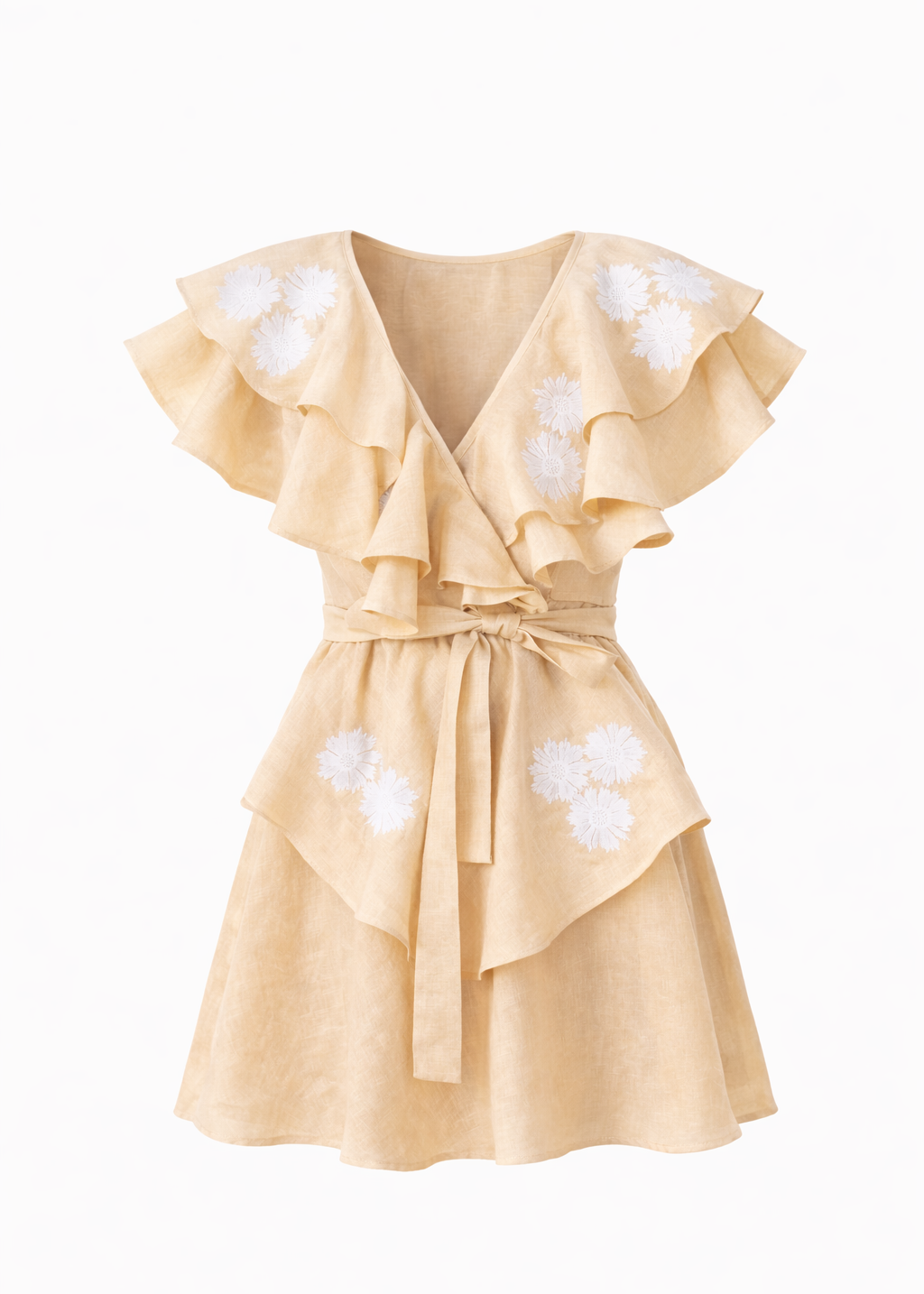 Colorful Floral Embroidered Mini Linen Dress – Diona