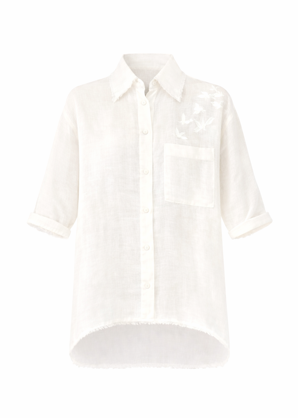 Cămașă din in cu pasări brodate