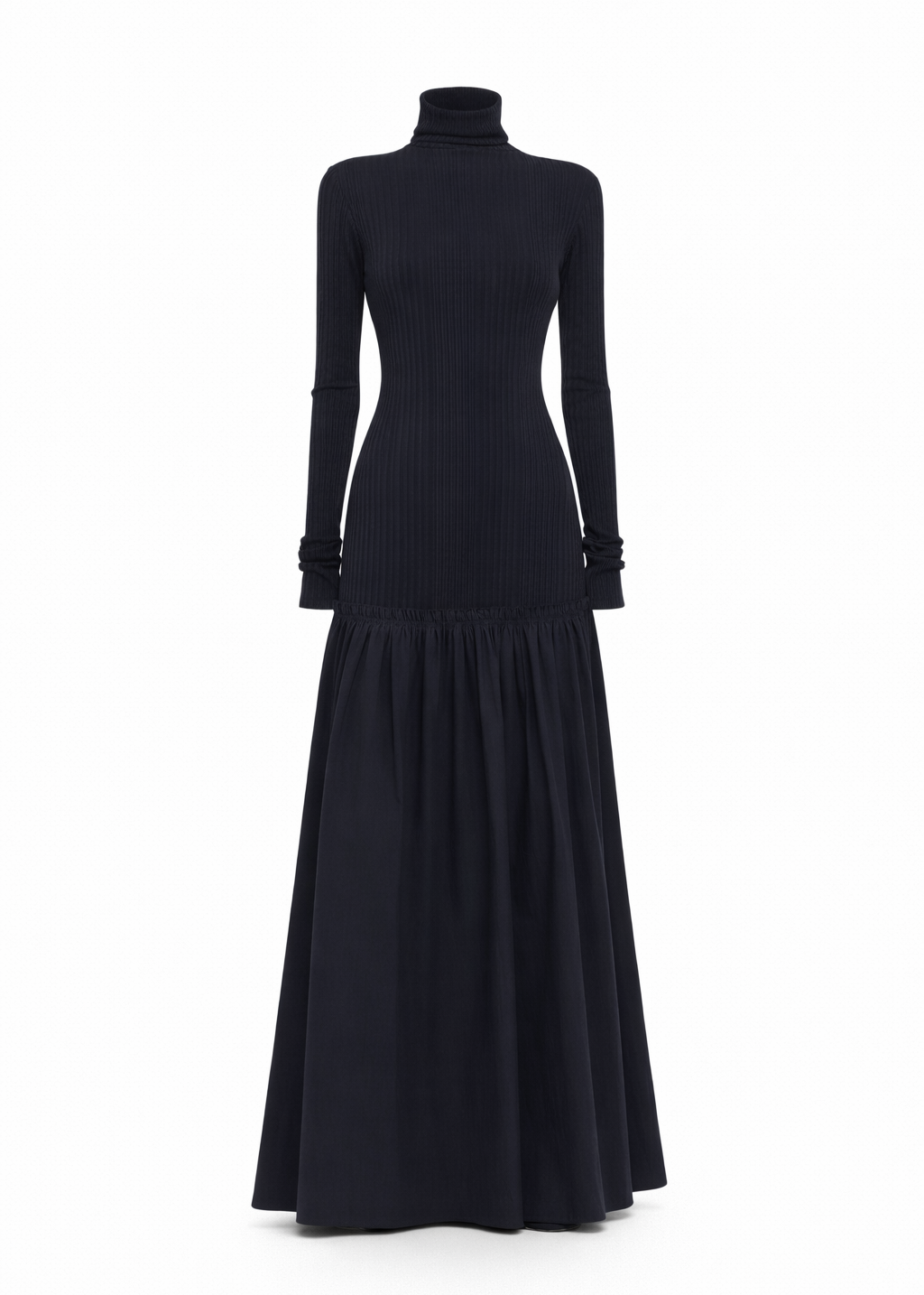 Dark Blue Tulle Skirt Dress with Knit Top and Buttons