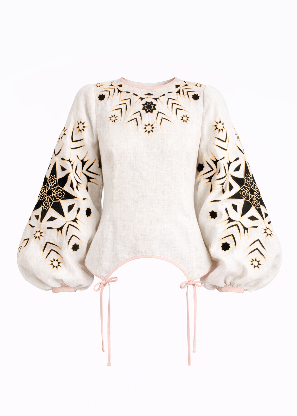 Bluza Zirka de zi cu broderie și ornamente aurii