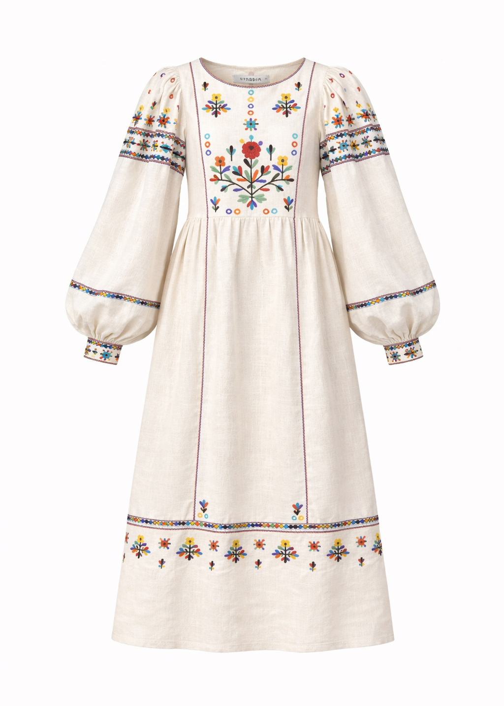 Rochia lungă Yaryna din in natural cu broderie ornamentală yavorivsky