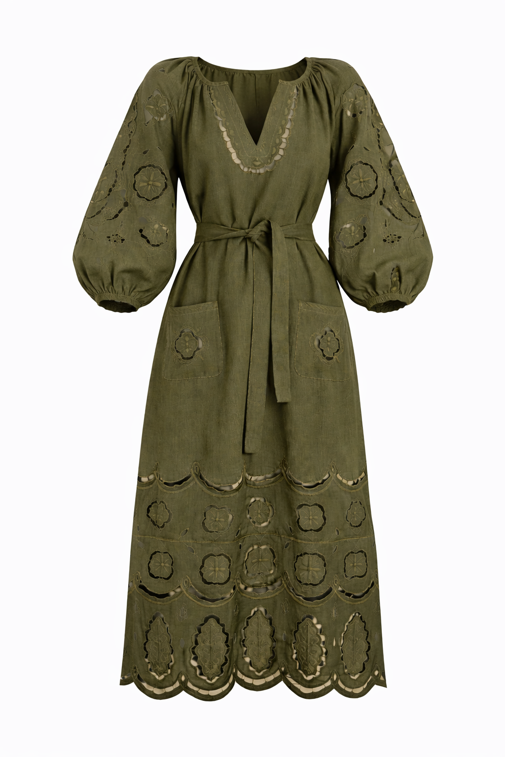 Embroidered Linen Maxi Dress with Ornaments – Nemesis