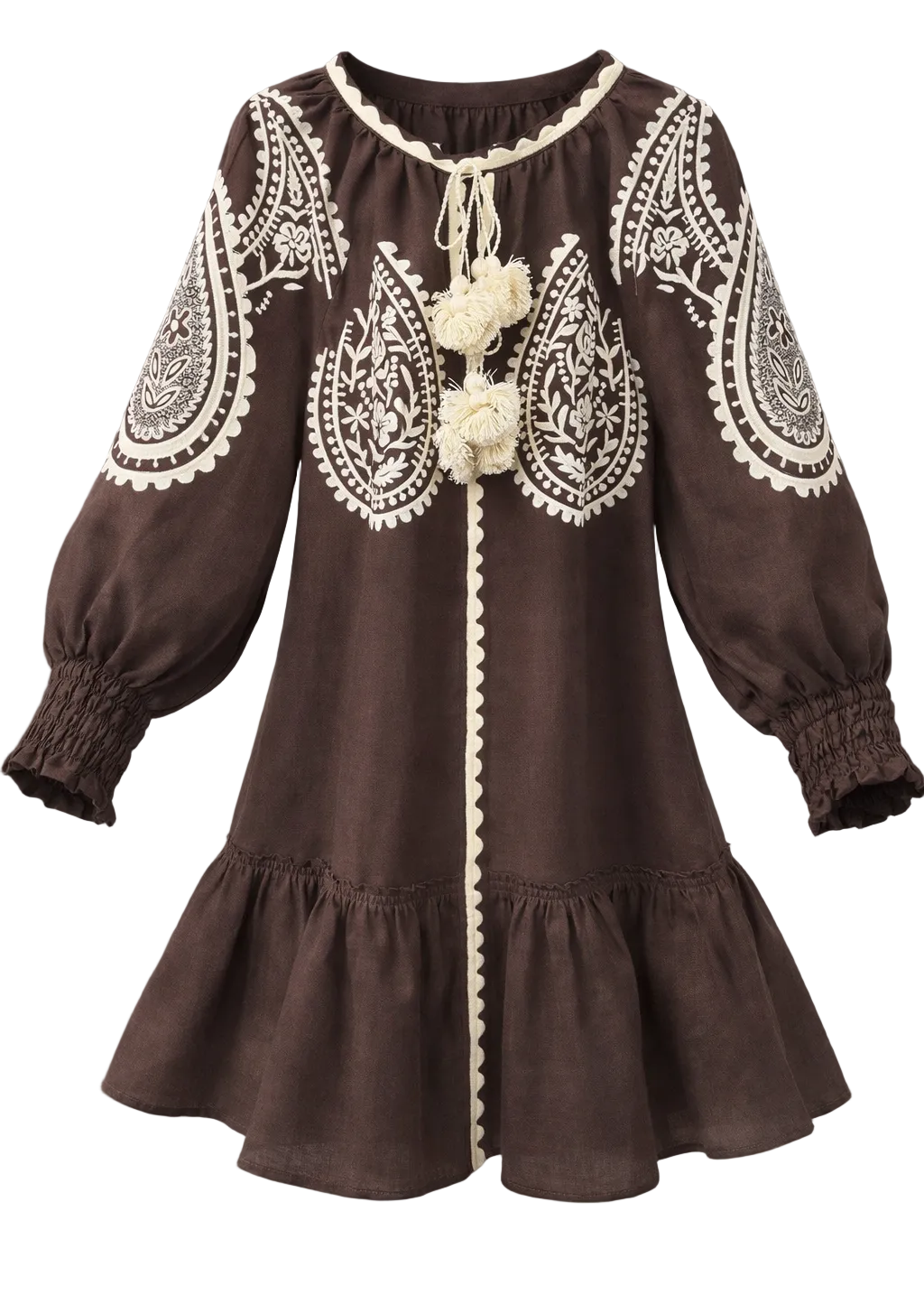 Rochie Electra mini din in natural cu broderie colorată