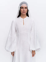 Load image into Gallery viewer, White Linen Embroidered Dress Dew
