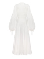 Load image into Gallery viewer, White Linen Embroidered Dress Dew
