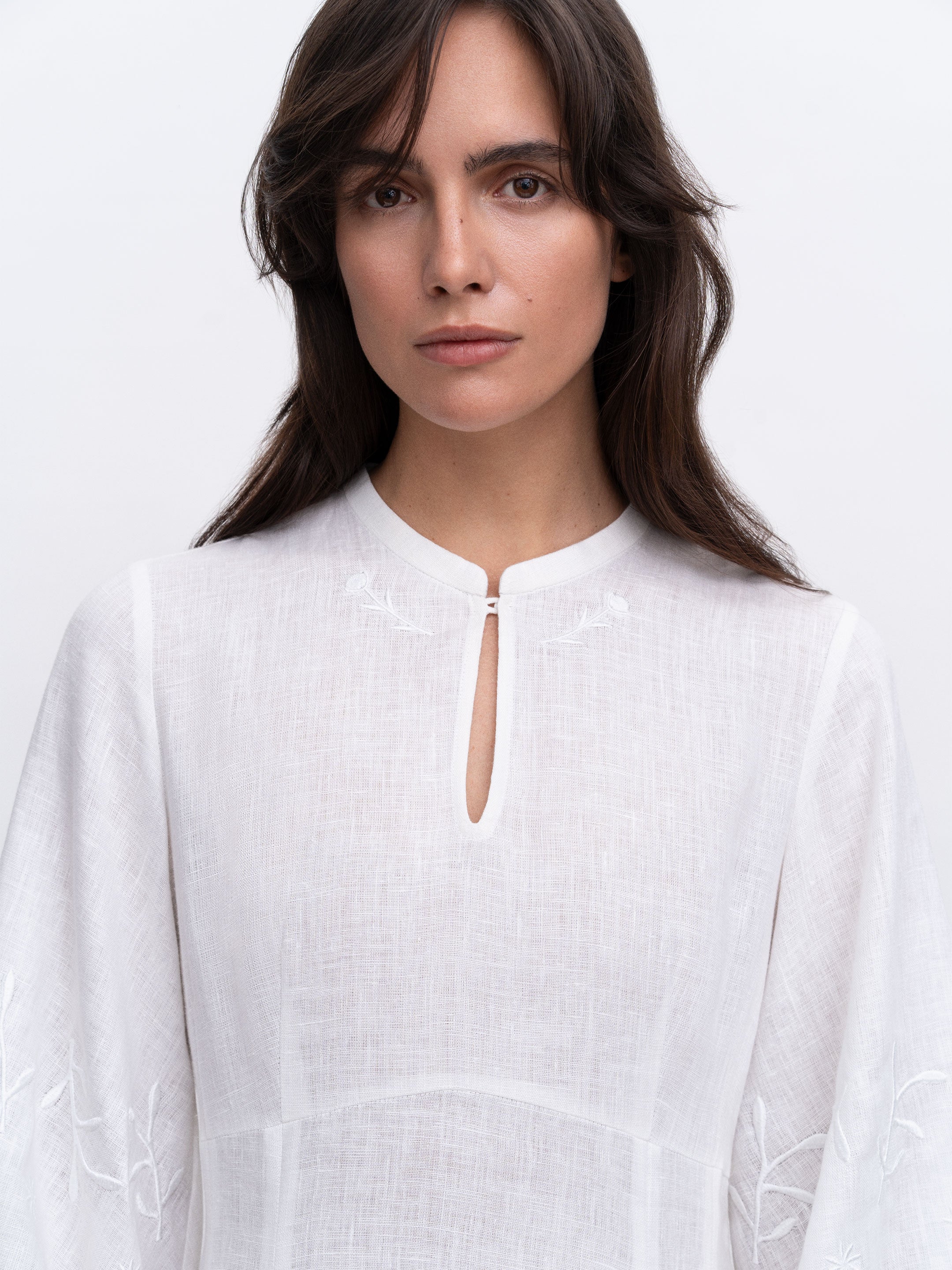 White Linen Embroidered Dress Dew