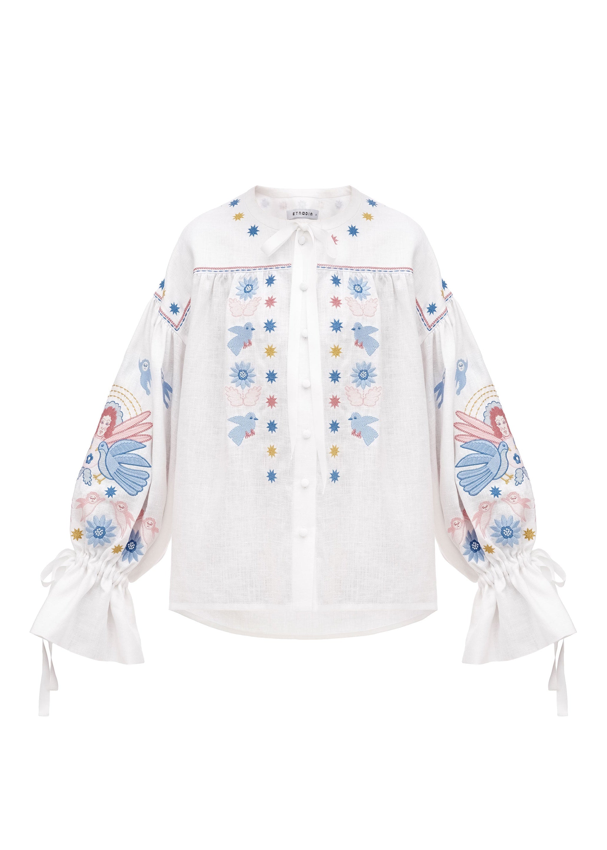 Bluza Prychornomorya din in natural alb cu broderie abundentă 