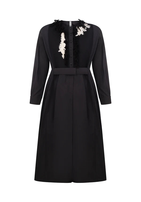 Rochie-Cămașă Neagră cu Broderie