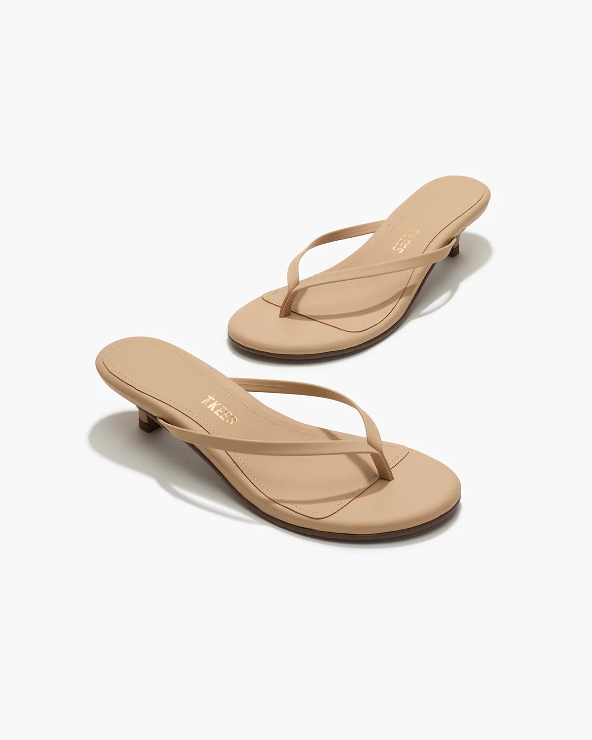 Șlapi TKEES cu toc din piele braziliană nuanța Sunkissed