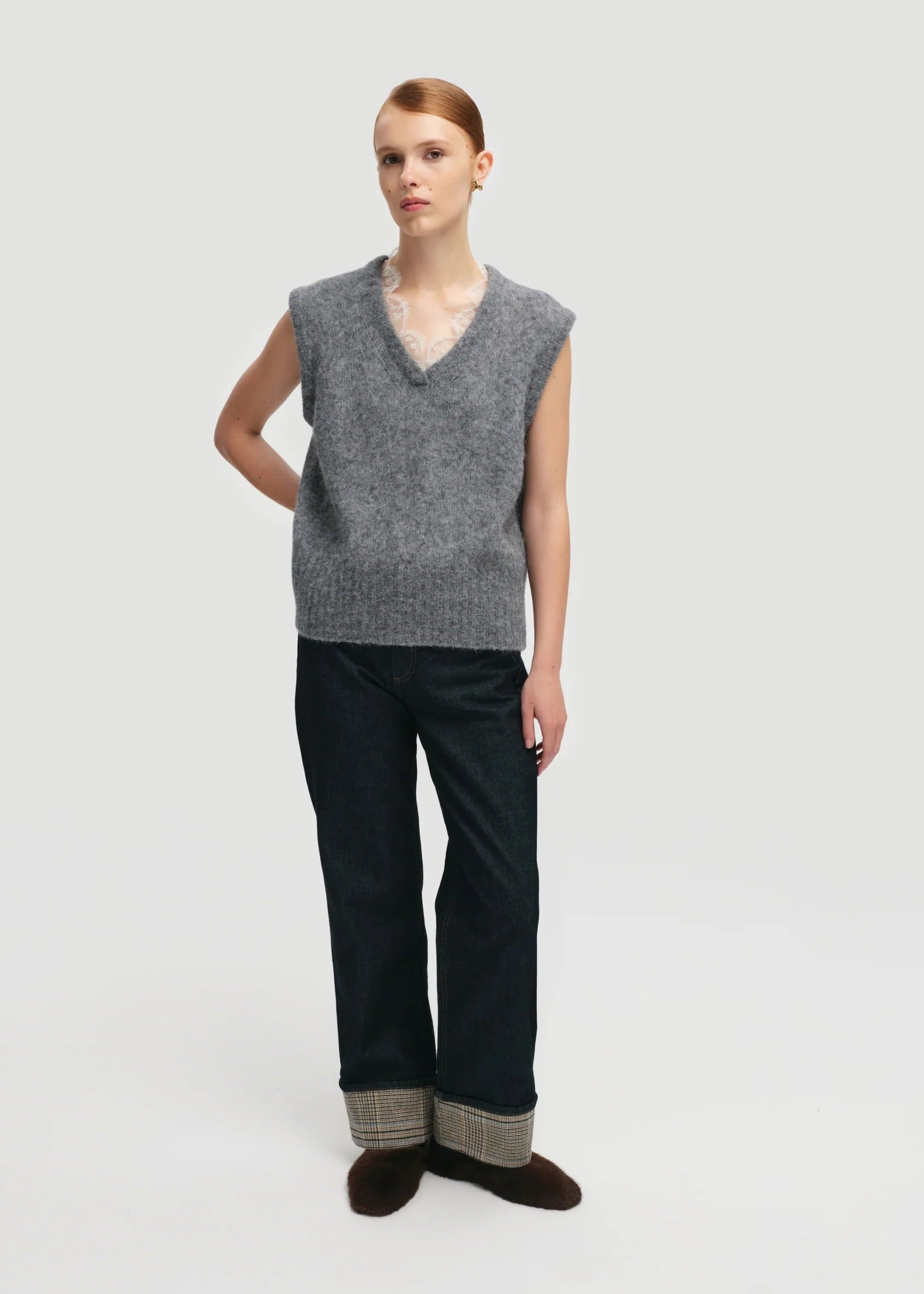 Lace-trimmed Vest in Grey