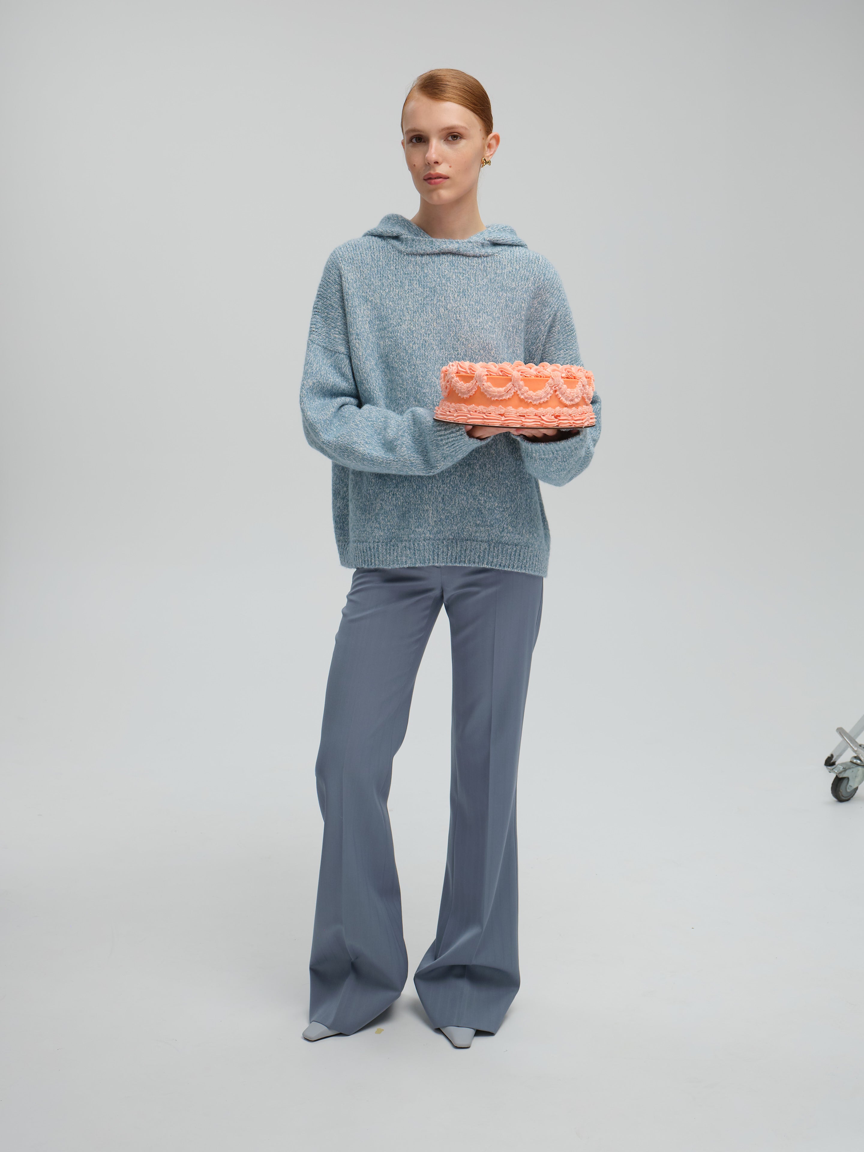 Hooded Mélange Sweater in Blue