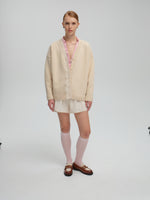 Load image into Gallery viewer, Lace-trimmed Cardigan in Milk

