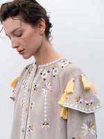 Load image into Gallery viewer, Beige linen embroidered dress with floral motifs and tassels Vesnyanka Beige
