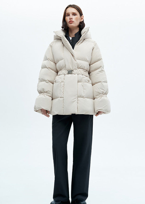 Milk Goose-Down Puffer Coat with Adjustable Waist – Winterfall