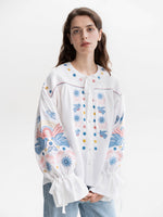 Încarcă imaginea în vizualizatorul Galeriei, Bluza Prychornomorya din in natural alb cu broderie abundentă 
