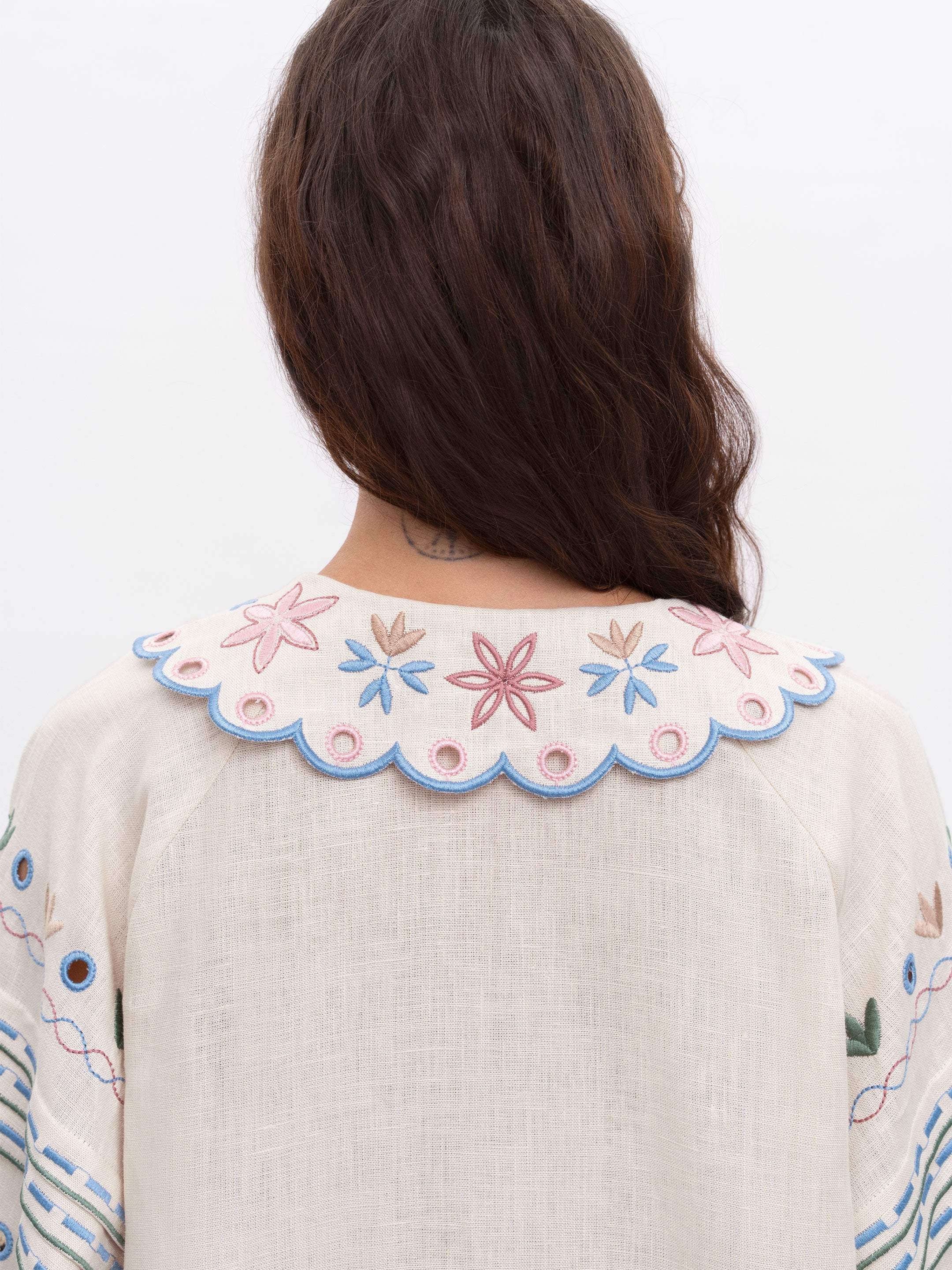 Embroidered Beige Linen Shirt - Bandura