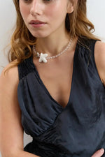 Load image into Gallery viewer, SKARB necklace with crystal, platinum heart and bird
