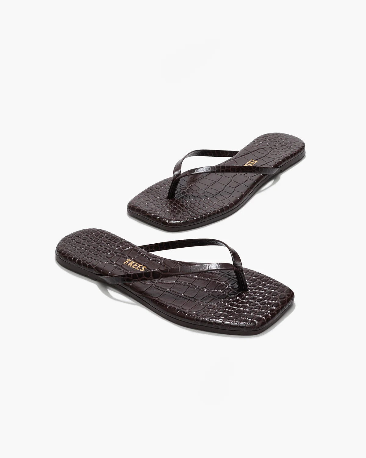 TKEES Square Croc Brown Leather Flip-Flops