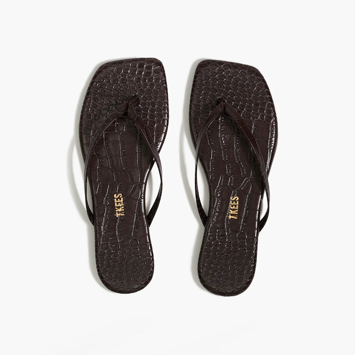 TKEES Square Croc Brown Leather Flip-Flops