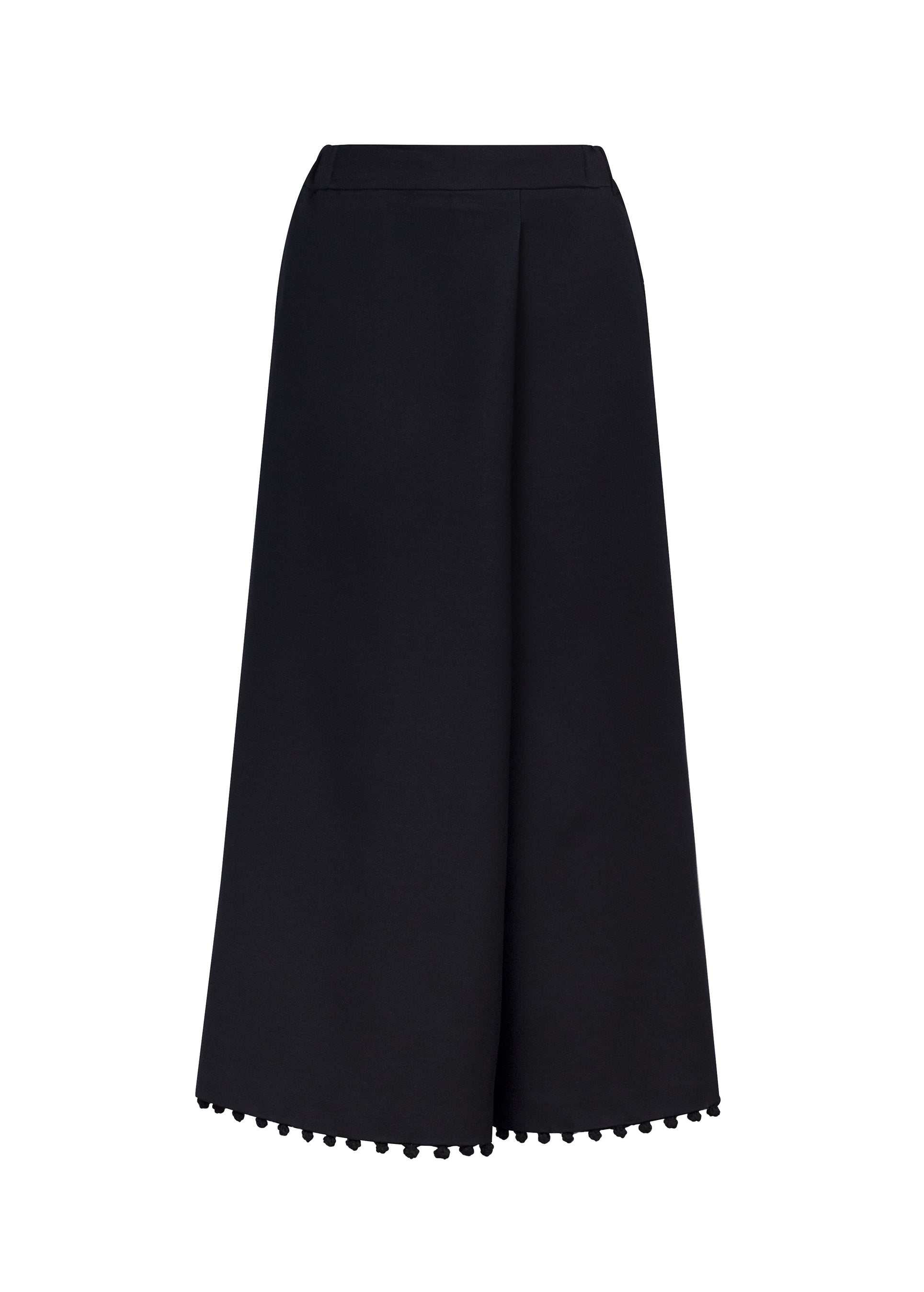 Pantaloni brodați cu aspect de fustă din lână