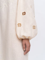 Load image into Gallery viewer, Beige Linen Embroidered Dress Yasmin
