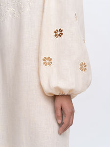 Beige Linen Embroidered Dress Yasmin