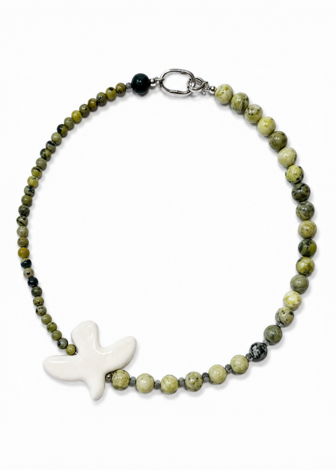 White Bird beaded necklace