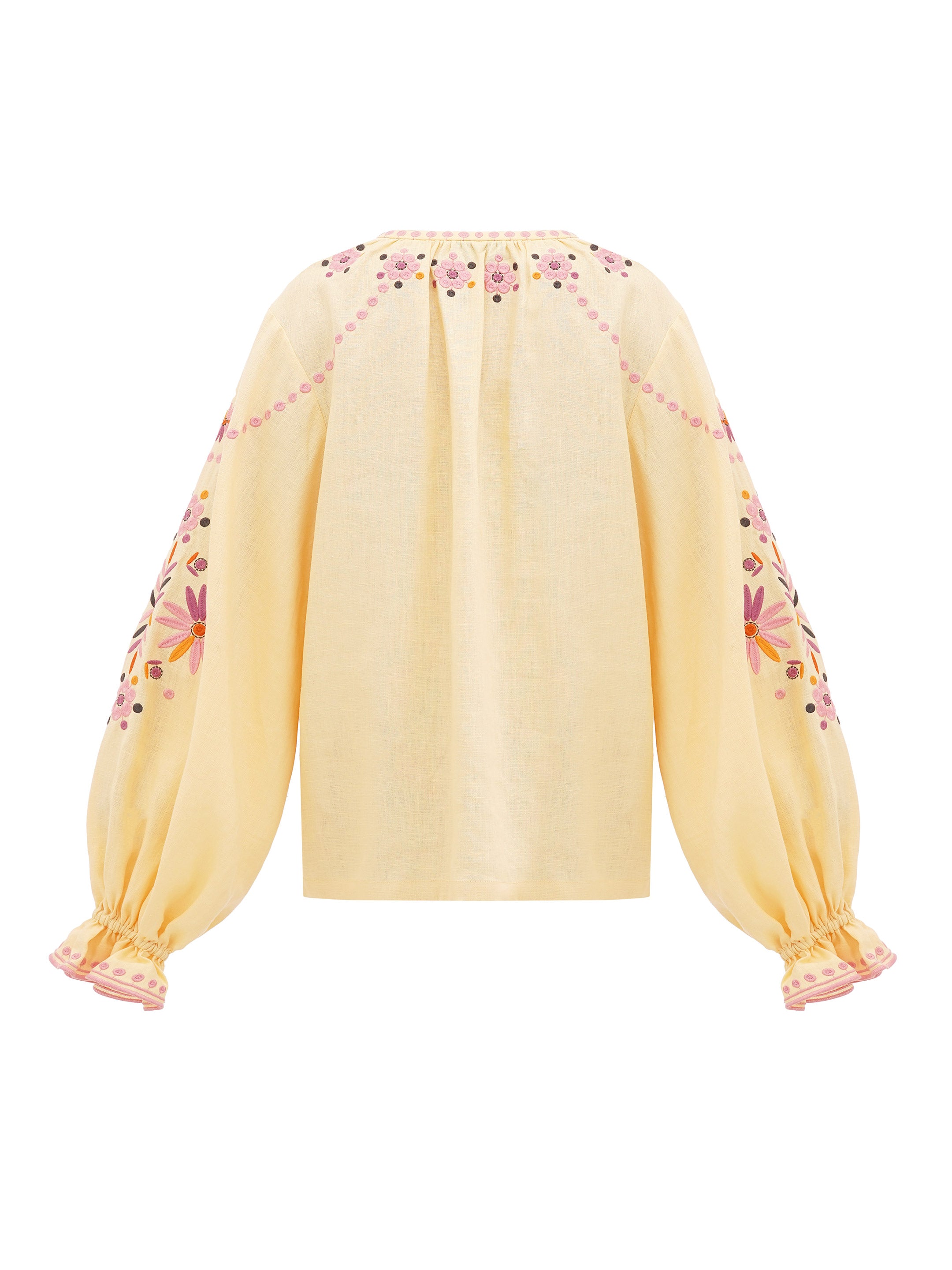 Bluză voluminoasă cu broderie și ornamente florale Kviten