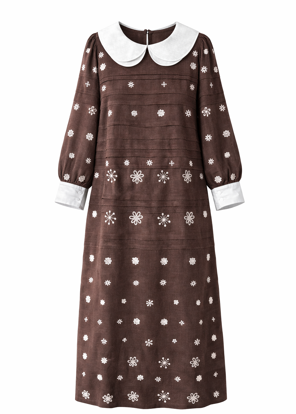 Rochia Agatha midi din in natural de culoare albastru deschis cu broderie