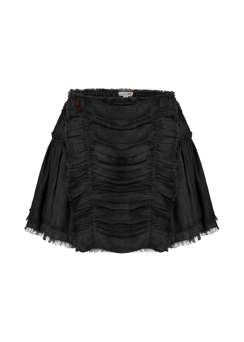 Black Linen Mini Skirt with Layered Ruffles