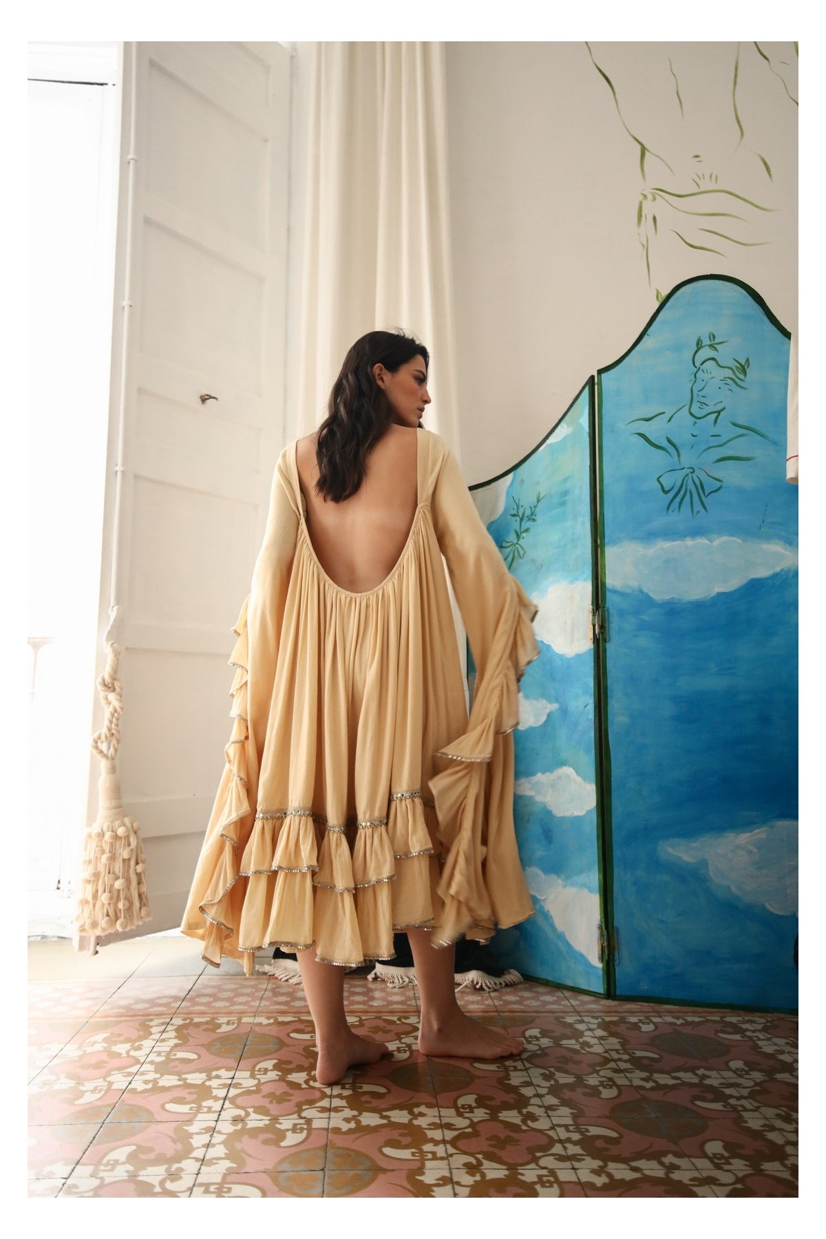 Rochie Ruffle cu mâneci lungi