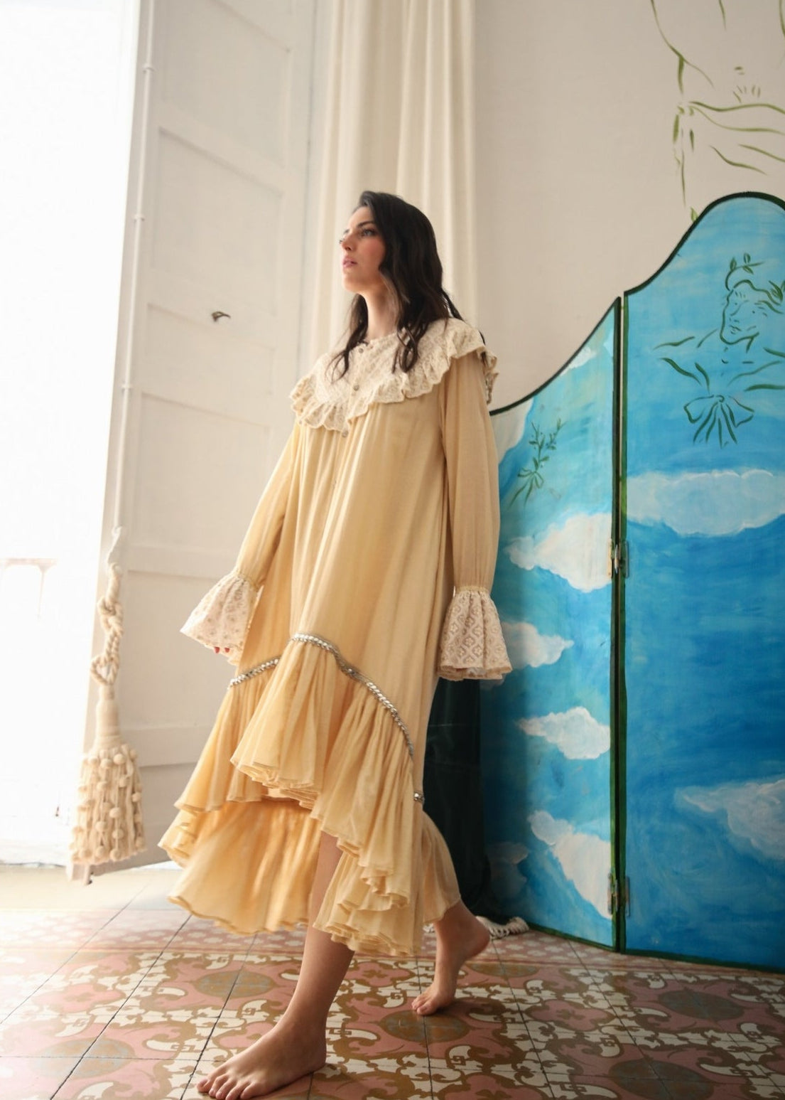 Bohemian Cream Dress with Ruffles and Lace – Preppy