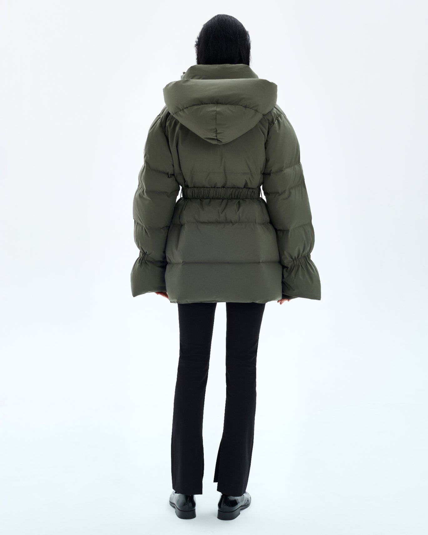 Khaki Goose-Down Puffer Coat with Adjustable Waist – Winterfall