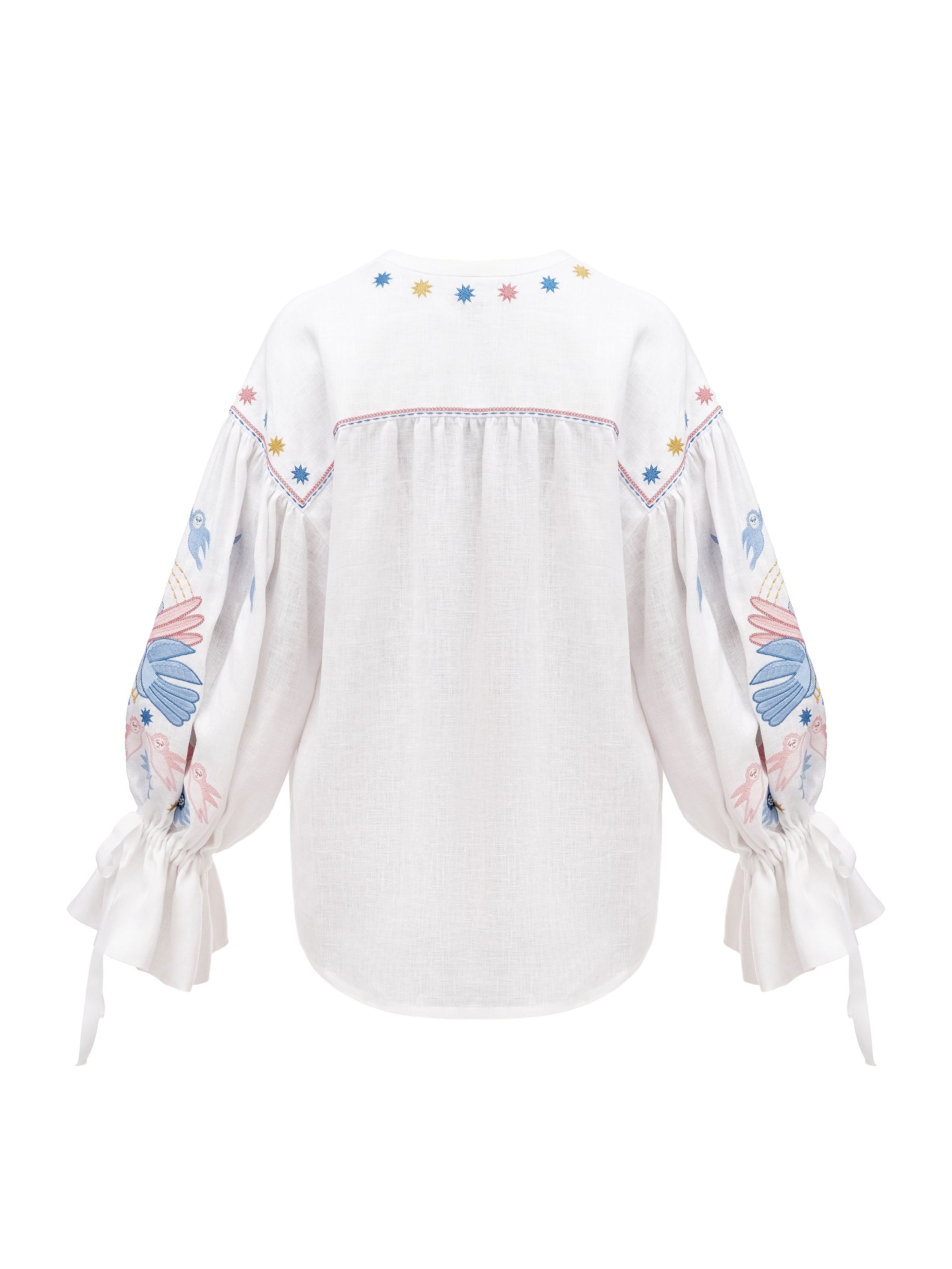 Bluza Prychornomorya din in natural alb cu broderie abundentă 