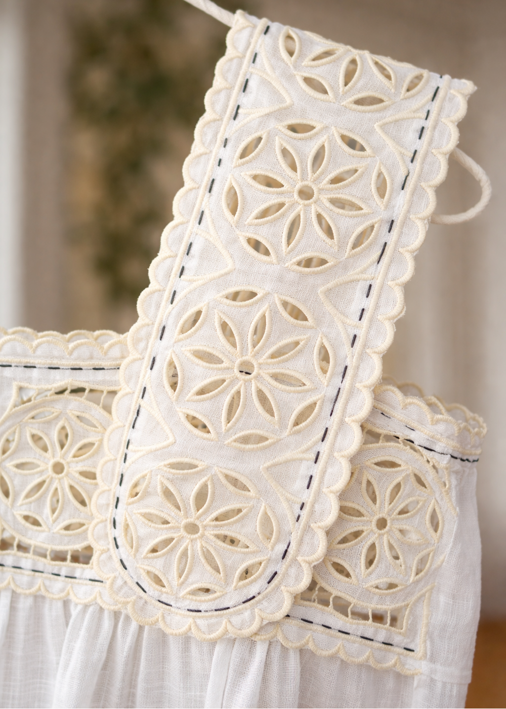 Embroidered Ivory Linen Dress with Wide Straps – Olympe