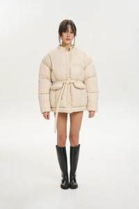 Hooded Puffer Jacket with Scarf Milk