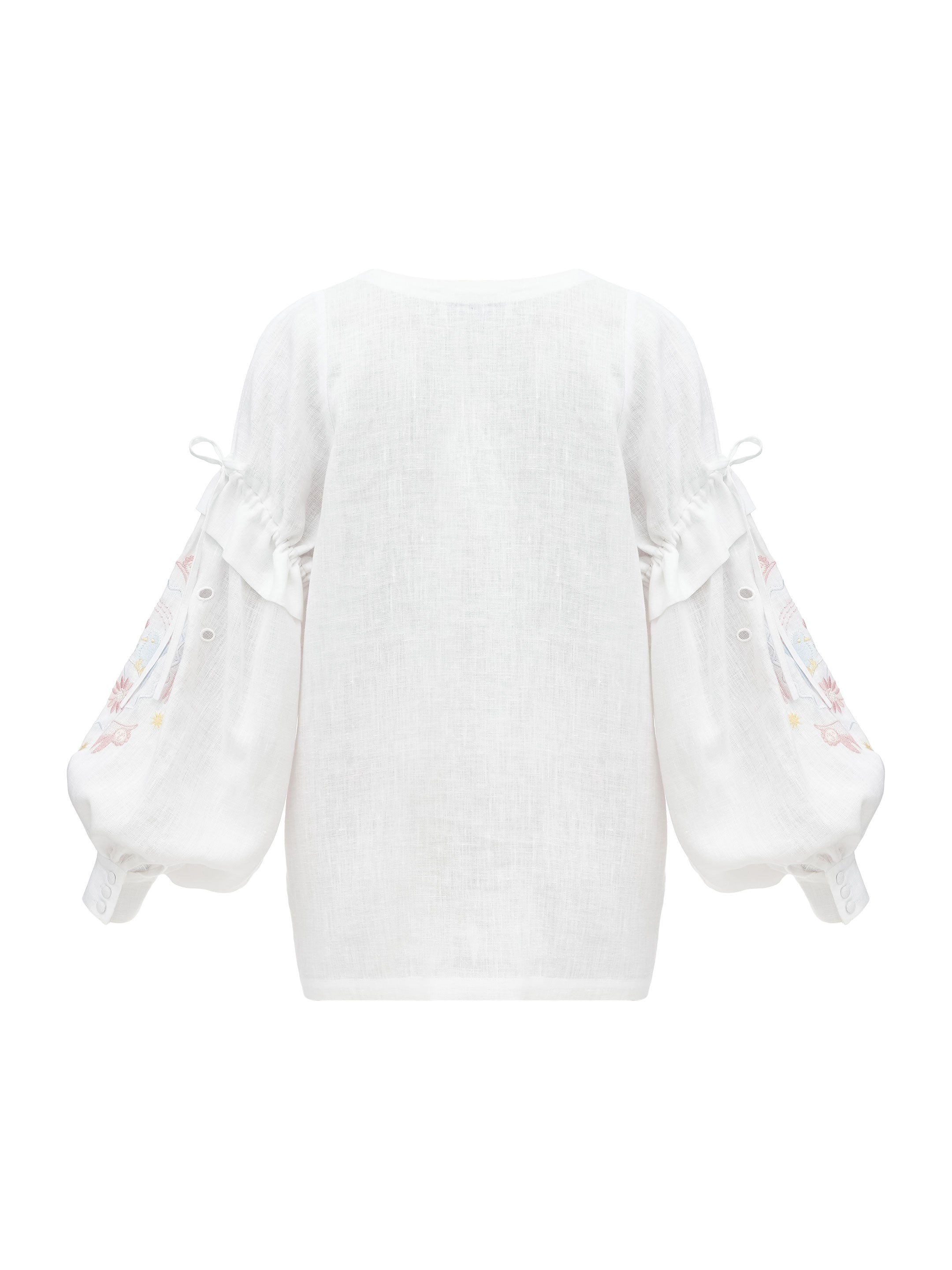 Embroidered White Linen Shirt with Multicolor Motifs – Polina