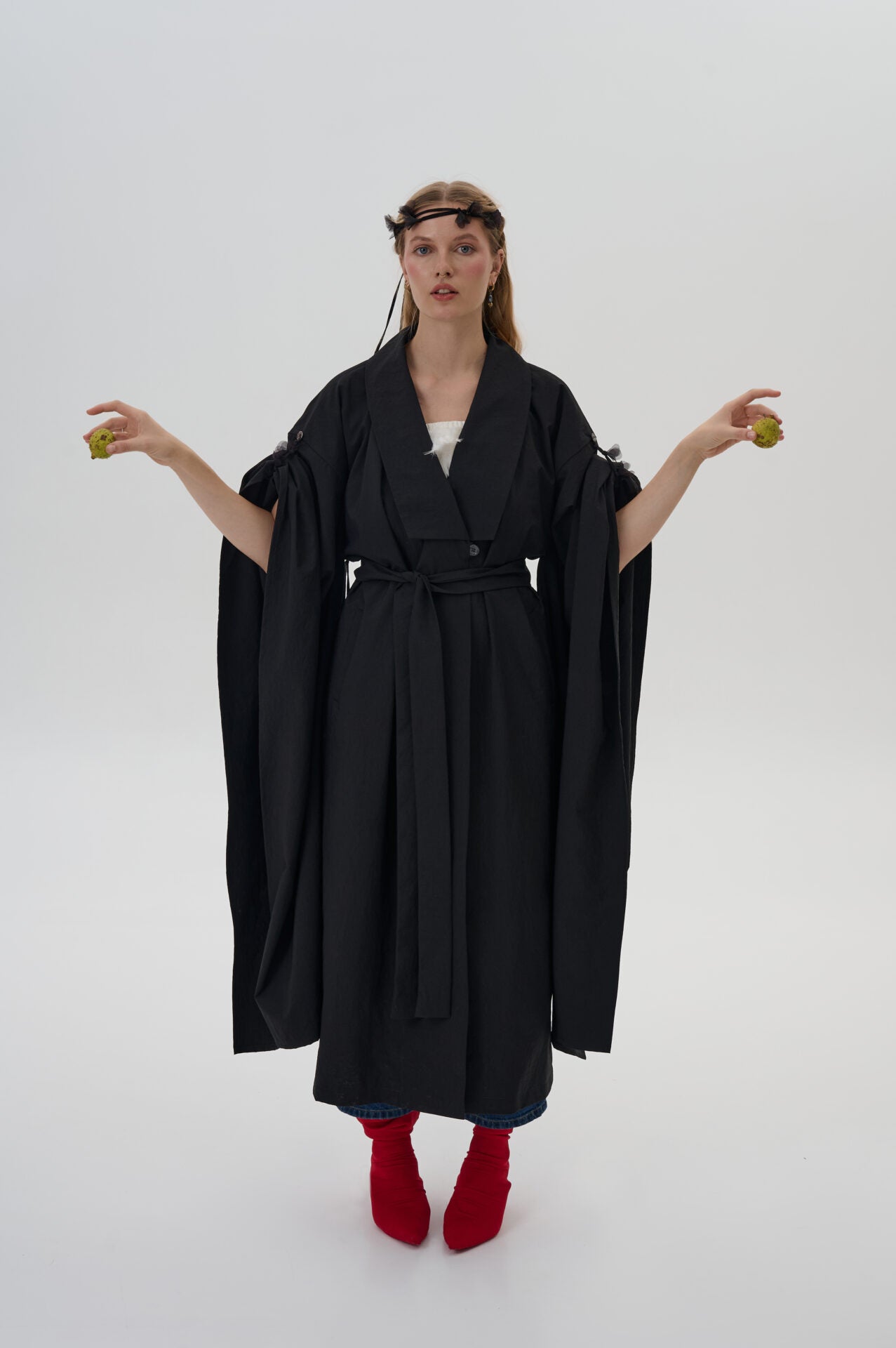 Adjustable Kimono Trench Coat in Black