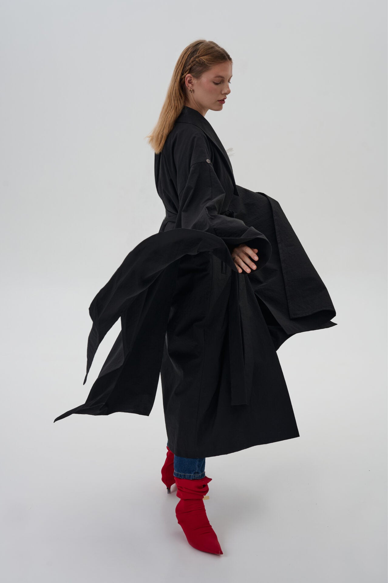 Adjustable Kimono Trench Coat in Black