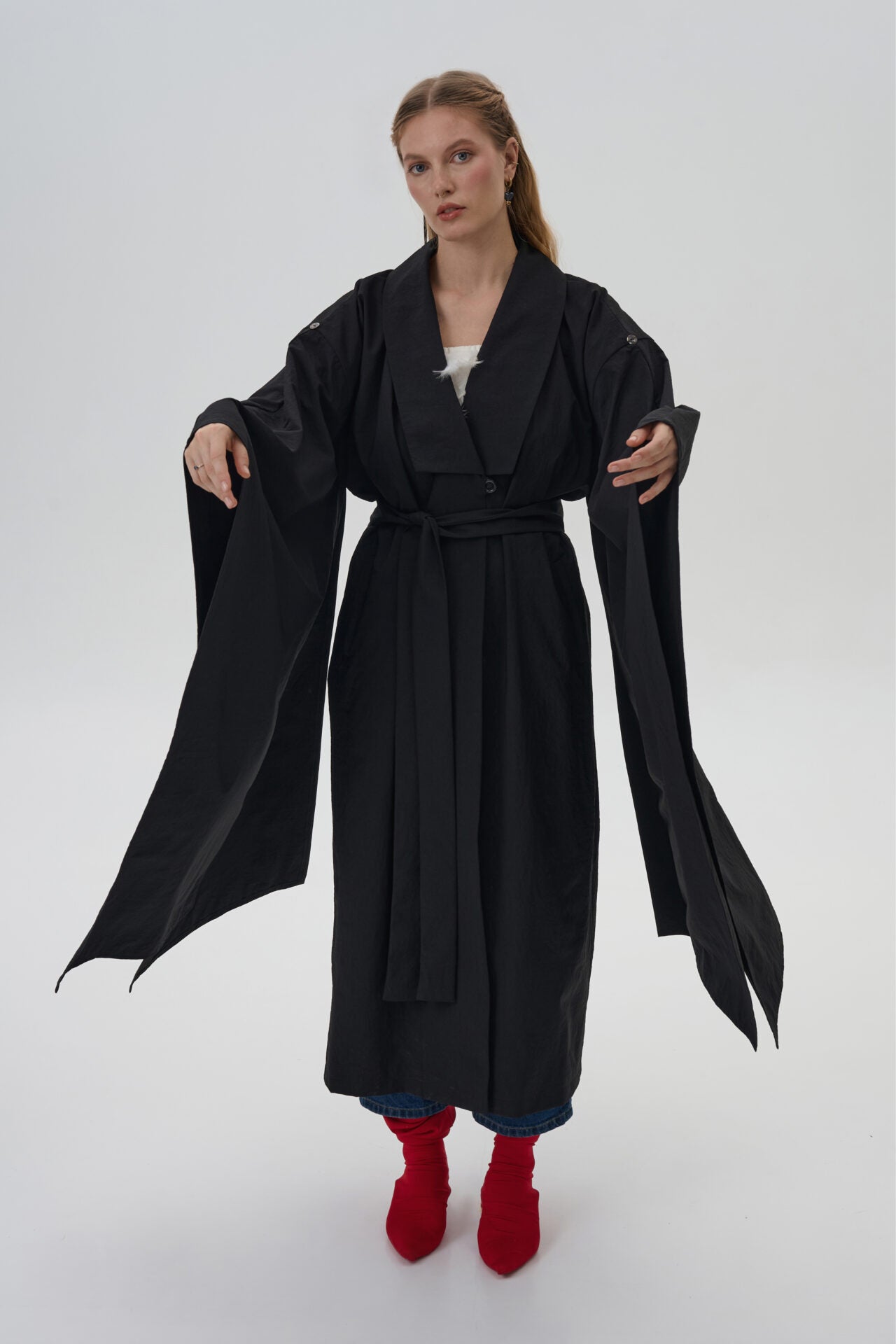 Adjustable Kimono Trench Coat in Black