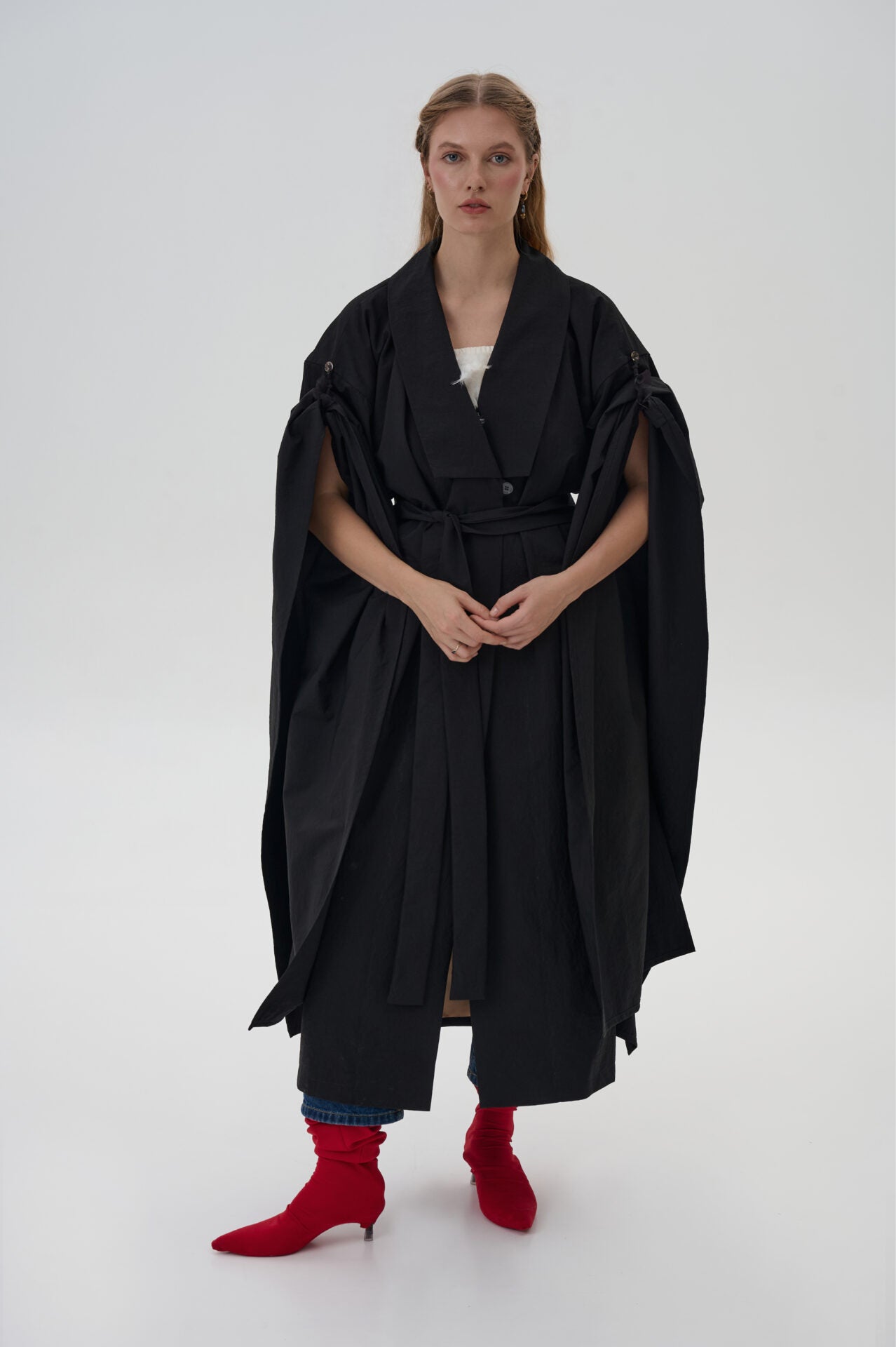 Adjustable Kimono Trench Coat in Black