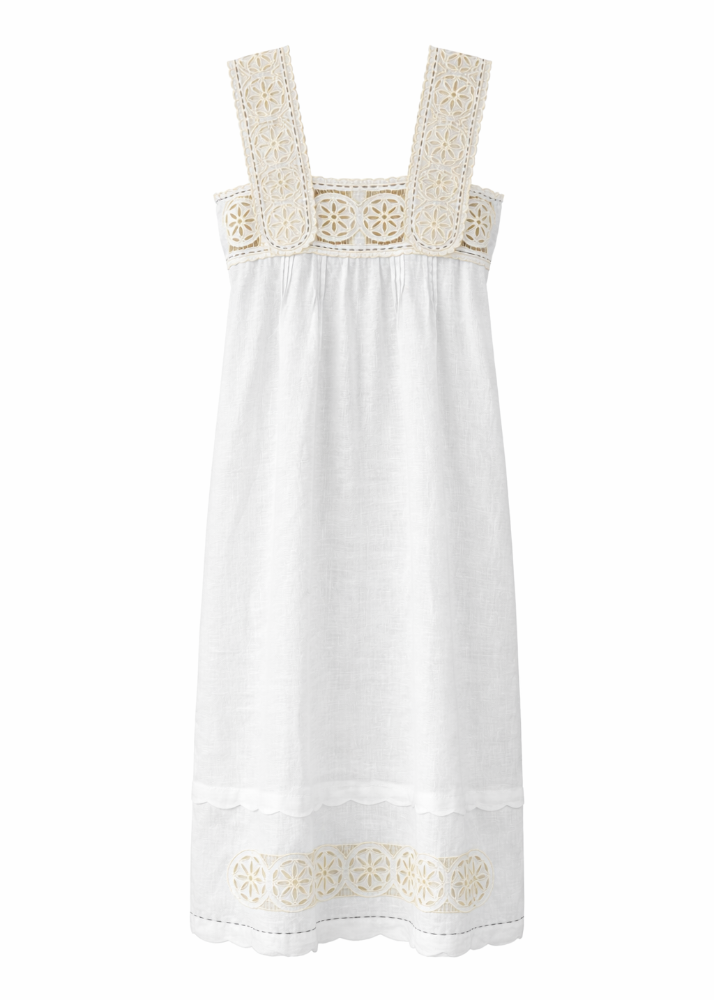 Embroidered Ivory Linen Dress with Wide Straps – Olympe