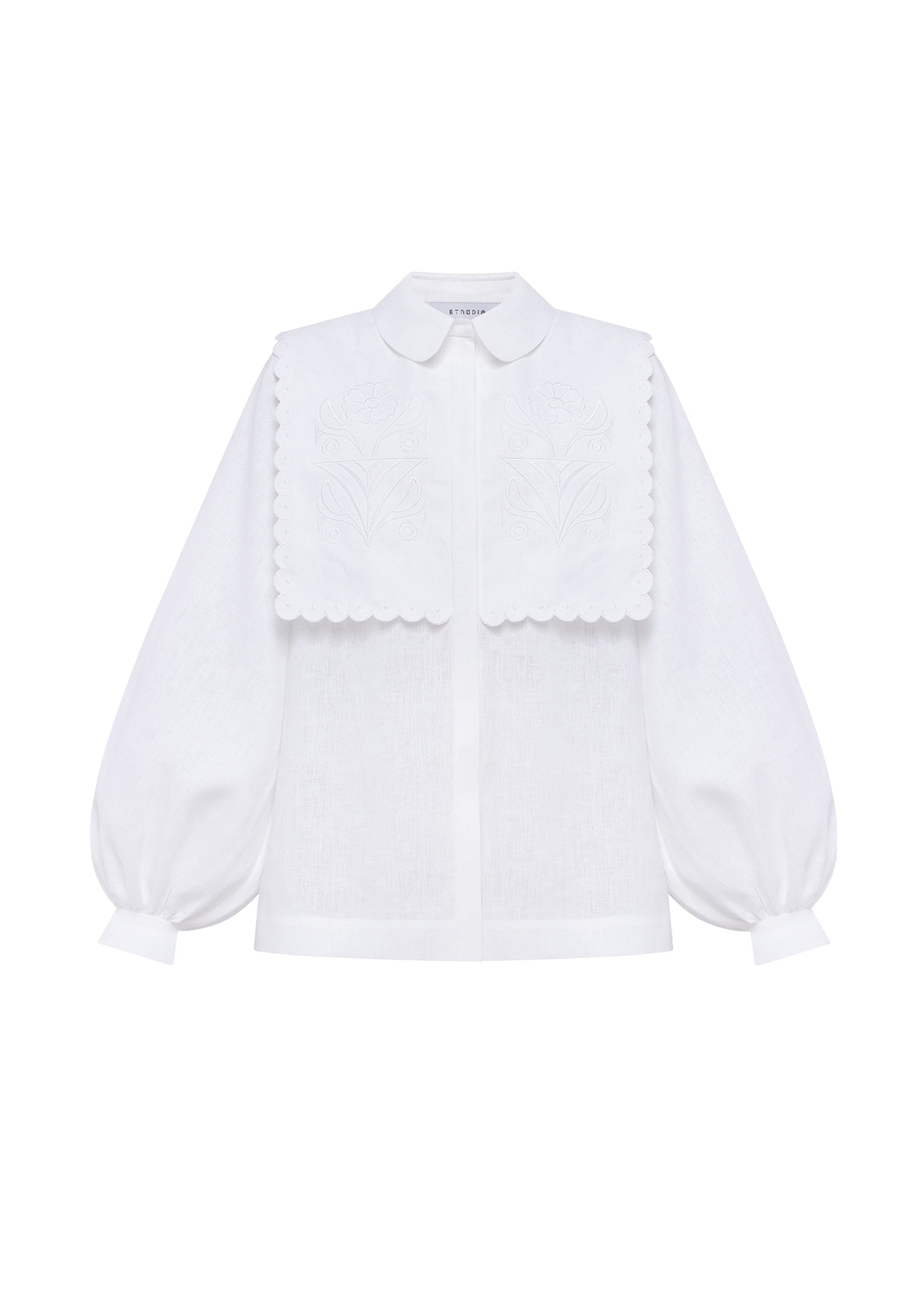 Embroidered White Linen Blouse - Plyn