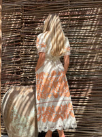 Load image into Gallery viewer, Embroidered midi linen ivory dress with orange ornaments Milo
